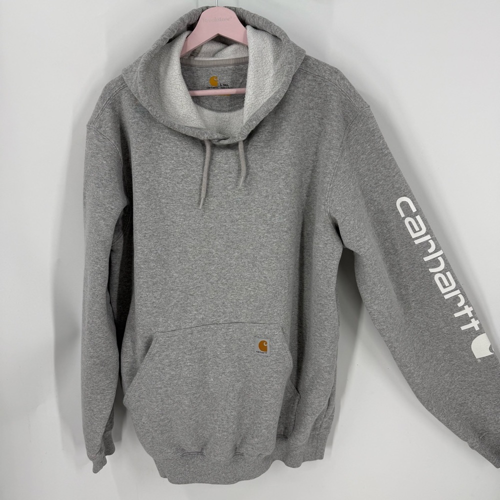 Carhartt Original Fit Vintage 90's  Gray Logo kangaroo pocket Hoodie L Tall